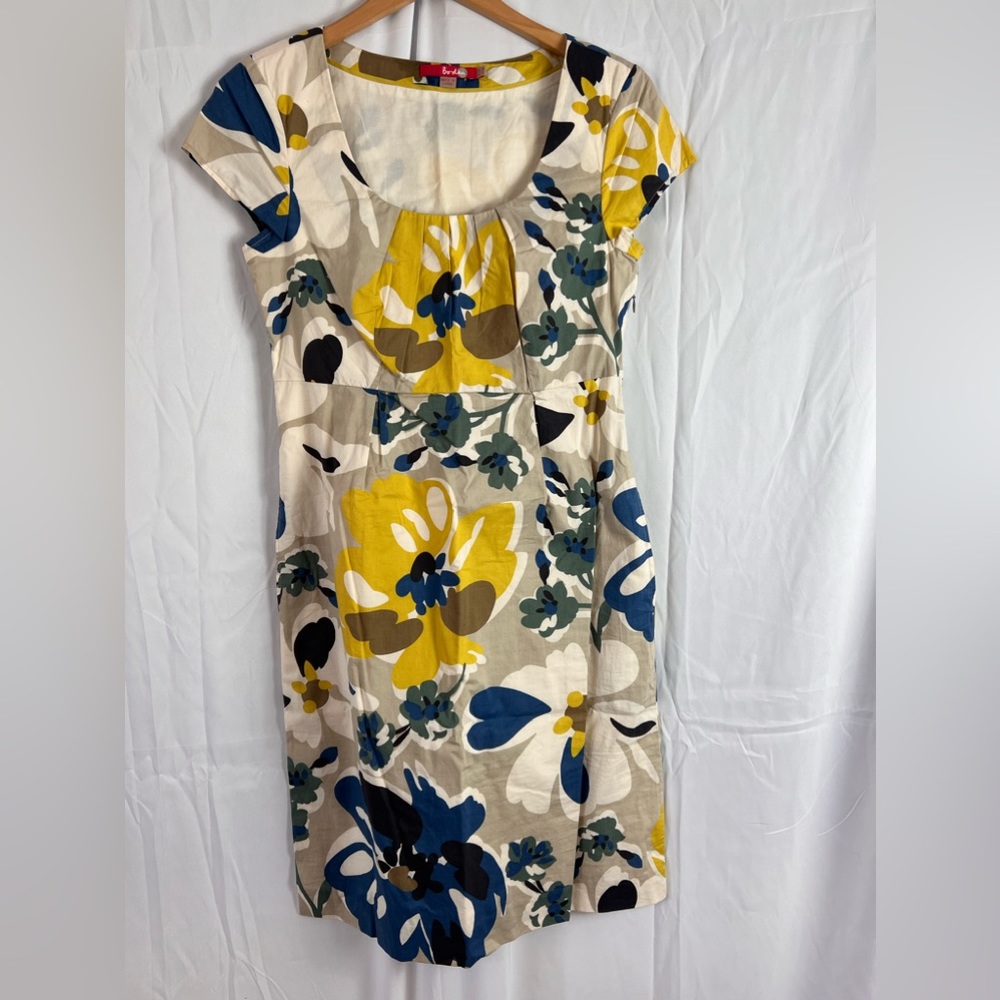 Boden Beige & Yellow Floral Short Sleeve Sheath Dress Size 6